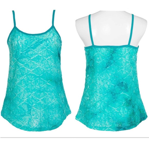 BKE turquoise and aqua semi sheer textured tank top L - Picture 1 of 11
